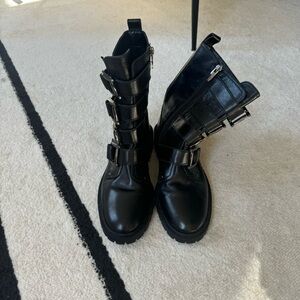 Genuine leather Black Combat boots